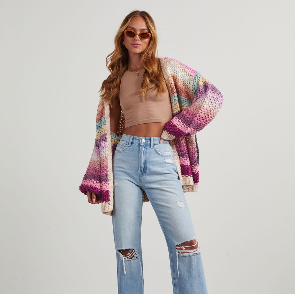 New Large Oversized Sold Out VICI Oh Happy Day Pocketed Knit Cardigan